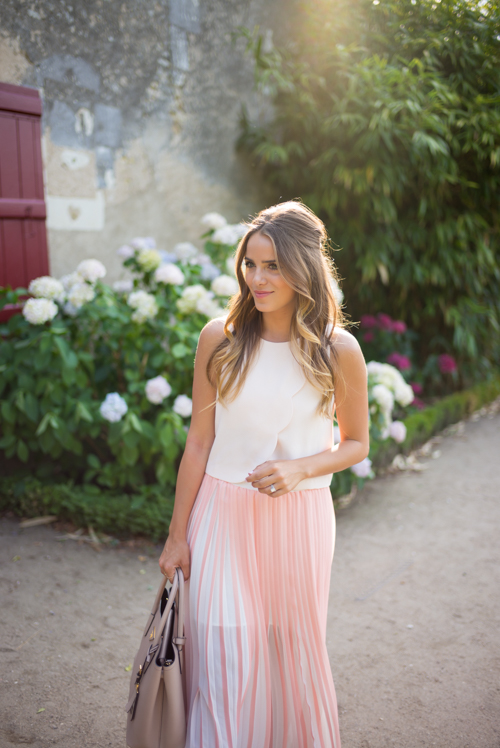 White Crop Top and Pink Maxi Skirt