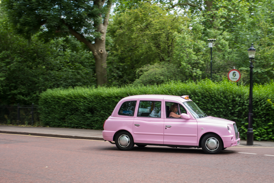 Pink taxi in London 