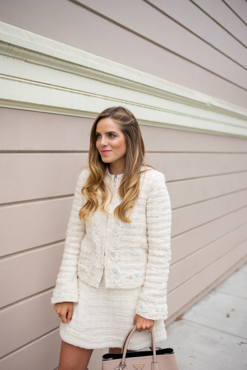 Pink & white tweed outfit
